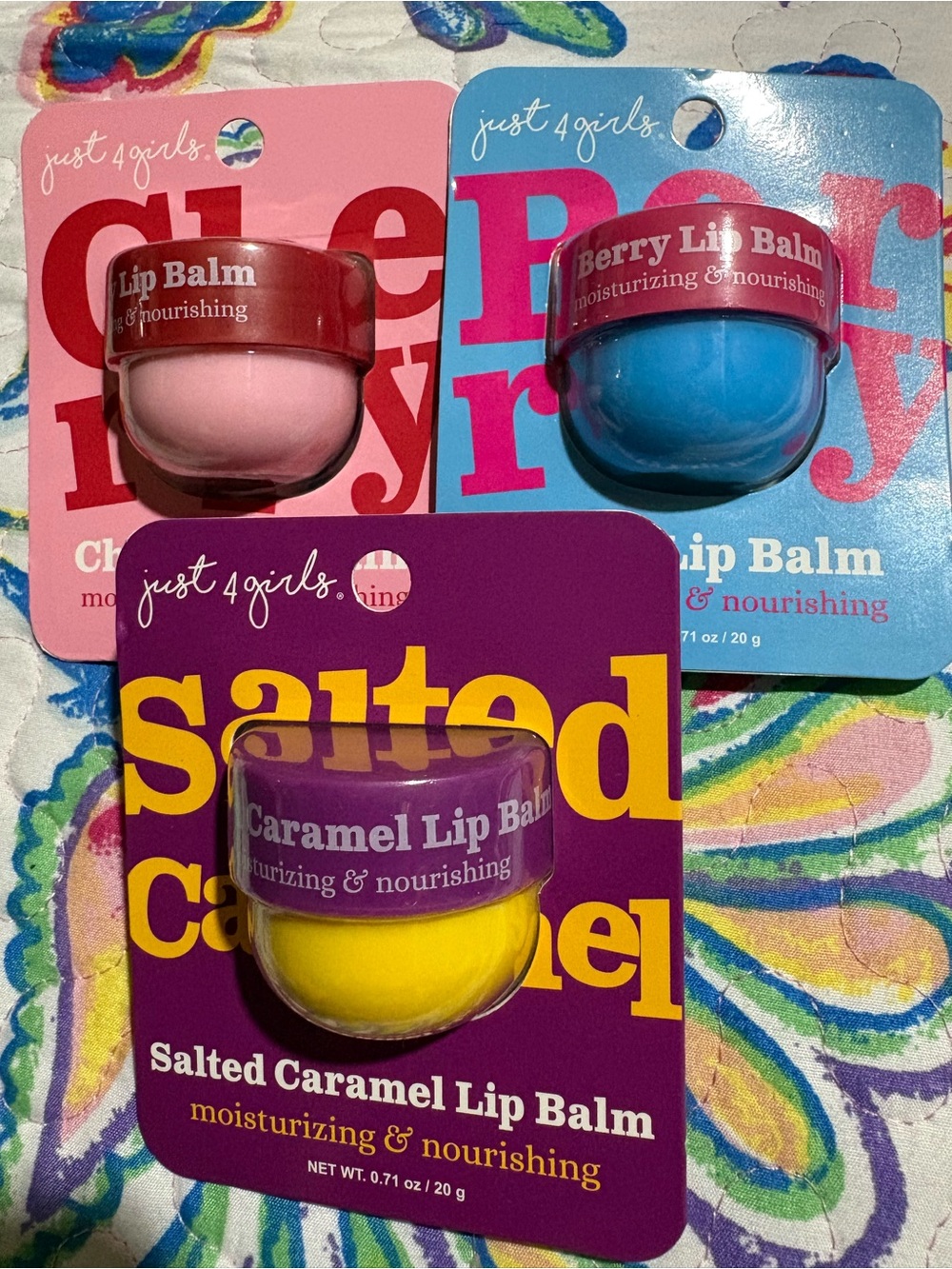 Just 4 Girls Moisturizing Lip Balm Trio - Pink, Blue, Yellow